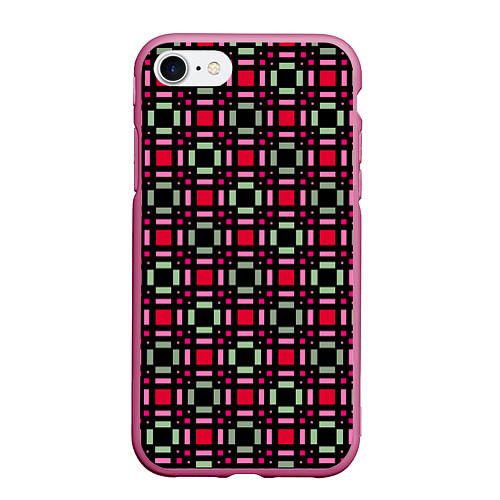 Чехол iPhone 7/8 матовый Красно-черный зеленый геометрический узор / 3D-Малиновый – фото 1