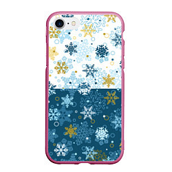 Чехол iPhone 7/8 матовый Снежинки новогодние, цвет: 3D-малиновый