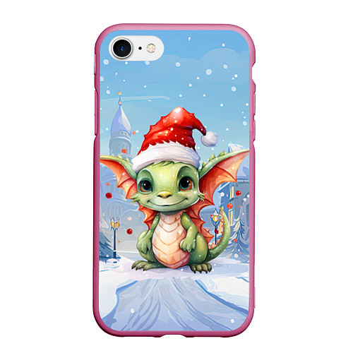 Чехол iPhone 7/8 матовый Дракон зимние дни / 3D-Малиновый – фото 1