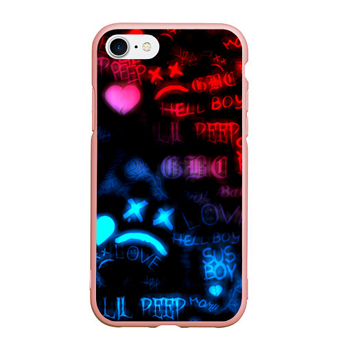 Чехол iPhone 7/8 матовый Lil peep neon rap music / 3D-Светло-розовый – фото 1