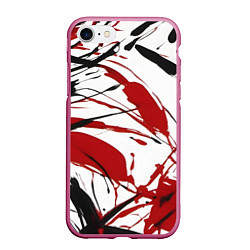 Чехол iPhone 7/8 матовый Чёрные и красные брызги на белом фоне, цвет: 3D-малиновый