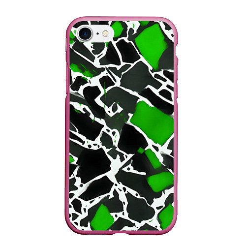 Чехол iPhone 7/8 матовый Кляксы чёрные и зелёные / 3D-Малиновый – фото 1