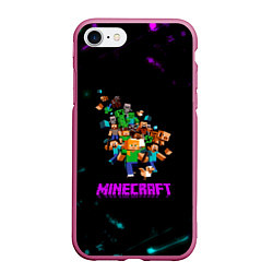 Чехол iPhone 7/8 матовый Minecraft neon краски, цвет: 3D-малиновый