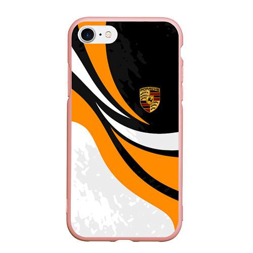 Чехол iPhone 7/8 матовый Porsche - Оранжевая абстракция / 3D-Светло-розовый – фото 1