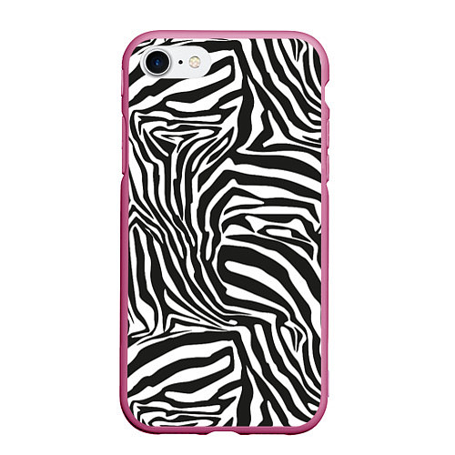 Чехол iPhone 7/8 матовый Шкура зебры черно - белая графика / 3D-Малиновый – фото 1