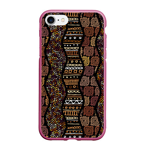 Чехол iPhone 7/8 матовый Волнистый этнический орнамент / 3D-Малиновый – фото 1