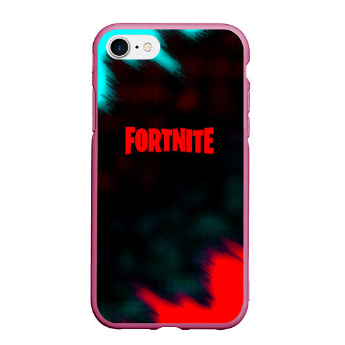 Чехол iPhone 7/8 матовый Fortnite неон эпик / 3D-Малиновый – фото 1