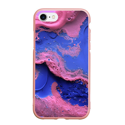 Чехол iPhone 7/8 матовый Розовая пена на синей краске / 3D-Светло-розовый – фото 1