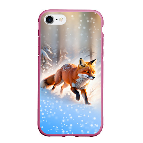 Чехол iPhone 7/8 матовый Лиса на зимней охоте / 3D-Малиновый – фото 1