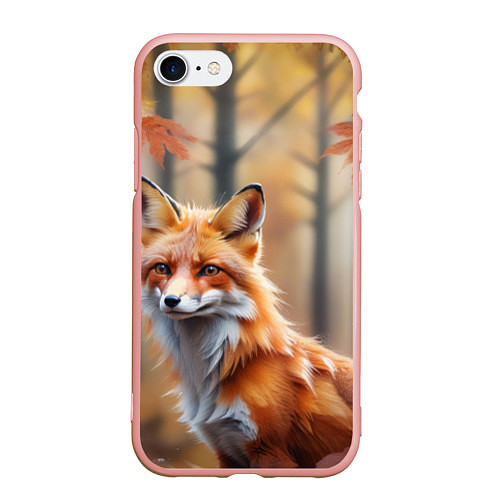 Чехол iPhone 7/8 матовый Рыжая лисица в осеннем лесу / 3D-Светло-розовый – фото 1
