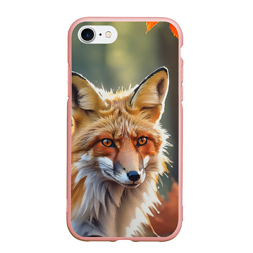 Чехол iPhone 7/8 матовый Портрет лисы с осенними листьями / 3D-Светло-розовый – фото 1