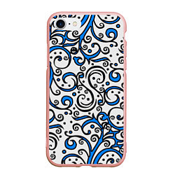 Чехол iPhone 7/8 матовый Синие кружевные узоры, цвет: 3D-светло-розовый