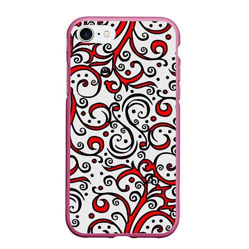 Чехол iPhone 7/8 матовый Красный кружевной узор / 3D-Малиновый – фото 1