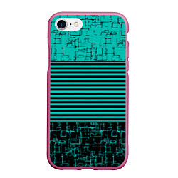 Чехол iPhone 7/8 матовый Темно бирюзовый полосатый узор, цвет: 3D-малиновый