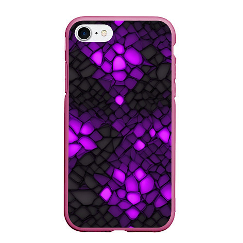 Чехол iPhone 7/8 матовый Фиолетовый трескающийся камень / 3D-Малиновый – фото 1