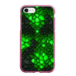 Чехол iPhone 7/8 матовый Зелёный трескающийся камень, цвет: 3D-малиновый