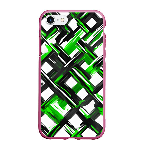Чехол iPhone 7/8 матовый Зелёные и чёрные мазки / 3D-Малиновый – фото 1