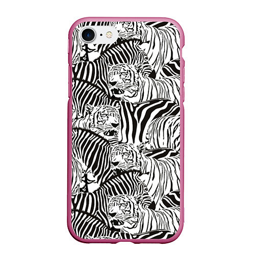 Чехол iPhone 7/8 матовый Зебры и тигры / 3D-Малиновый – фото 1