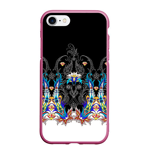 Чехол iPhone 7/8 матовый Узор цветочный сказочный / 3D-Малиновый – фото 1