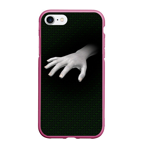 Чехол iPhone 7/8 матовый Белая рука на плетёной текстуре / 3D-Малиновый – фото 1
