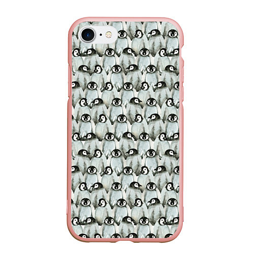 Чехол iPhone 7/8 матовый Акварельные пингвины / 3D-Светло-розовый – фото 1