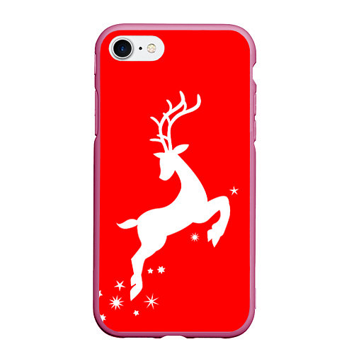 Чехол iPhone 7/8 матовый Рождественский олень Red and white / 3D-Малиновый – фото 1