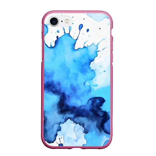 Чехол iPhone 7/8 матовый Синяя акварельная абстракция / 3D-Малиновый – фото 1