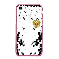 Чехол iPhone 7/8 матовый Герб РФ краски черные, цвет: 3D-малиновый