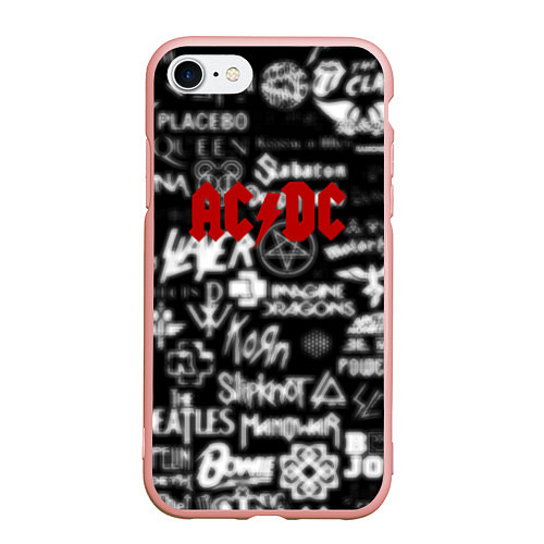 Чехол iPhone 7/8 матовый AC DC all logo band / 3D-Светло-розовый – фото 1