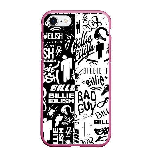 Чехол iPhone 7/8 матовый Billie Eilish чернобелые битва лого / 3D-Малиновый – фото 1