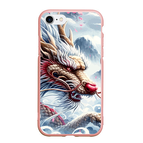 Чехол iPhone 7/8 матовый Свирепый японский дракон - искусство / 3D-Светло-розовый – фото 1