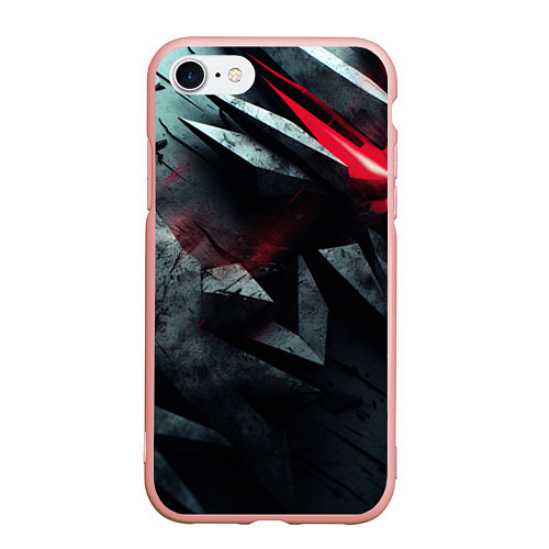 Чехол iPhone 7/8 матовый Черная металлическая с красной вставкой / 3D-Светло-розовый – фото 1