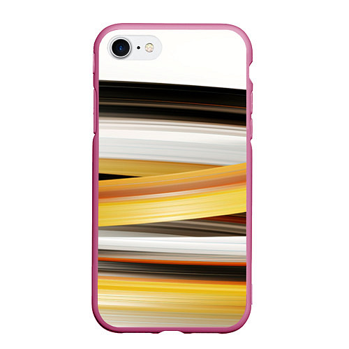 Чехол iPhone 7/8 матовый Черные белые желтые полосы / 3D-Малиновый – фото 1