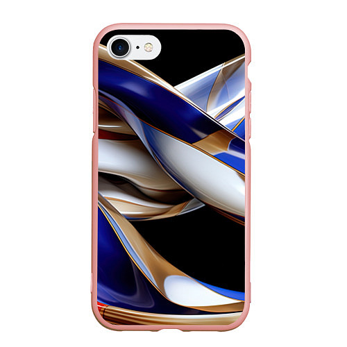 Чехол iPhone 7/8 матовый Синие и белые волны абстракт / 3D-Светло-розовый – фото 1