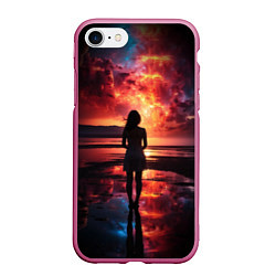 Чехол iPhone 7/8 матовый Девушка на закате - космос, цвет: 3D-малиновый