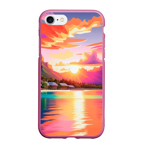 Чехол iPhone 7/8 матовый Закат на острове Бора Бора / 3D-Малиновый – фото 1