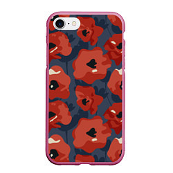 Чехол iPhone 7/8 матовый Абстрактные красные маки - паттерн, цвет: 3D-малиновый