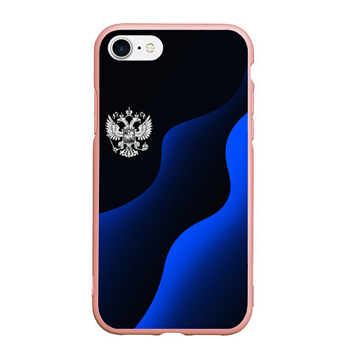 Чехол iPhone 7/8 матовый Герб РФ - глубокий синий / 3D-Светло-розовый – фото 1