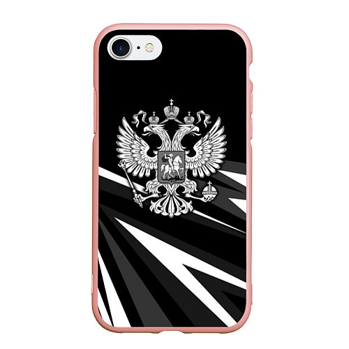 Чехол iPhone 7/8 матовый Герб РФ - white and black geometry / 3D-Светло-розовый – фото 1
