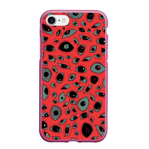 Чехол iPhone 7/8 матовый Розовый цвет: глазики-косоглазики / 3D-Малиновый – фото 1