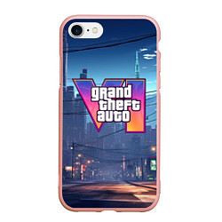 Чехол iPhone 7/8 матовый GTA 6 ночной город, цвет: 3D-светло-розовый