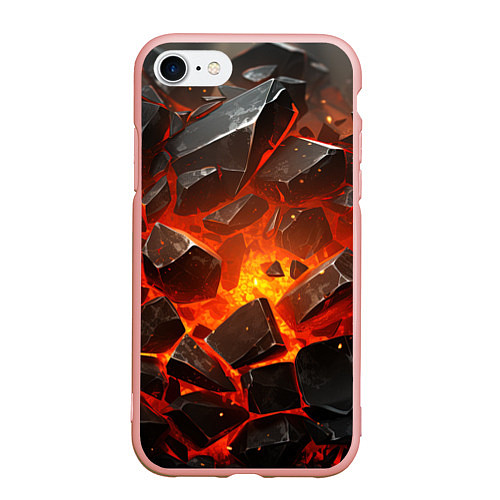 Чехол iPhone 7/8 матовый Летящие черные камни после взрыва / 3D-Светло-розовый – фото 1