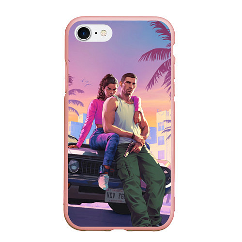 Чехол iPhone 7/8 матовый Jason & Lucia - GTA 6 official art / 3D-Светло-розовый – фото 1