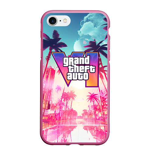 Чехол iPhone 7/8 матовый Gta 6 logo vice city style / 3D-Малиновый – фото 1