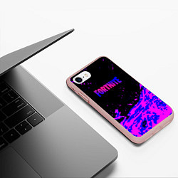 Чехол iPhone 7/8 матовый Fortnite neon logo steel, цвет: 3D-светло-розовый — фото 2