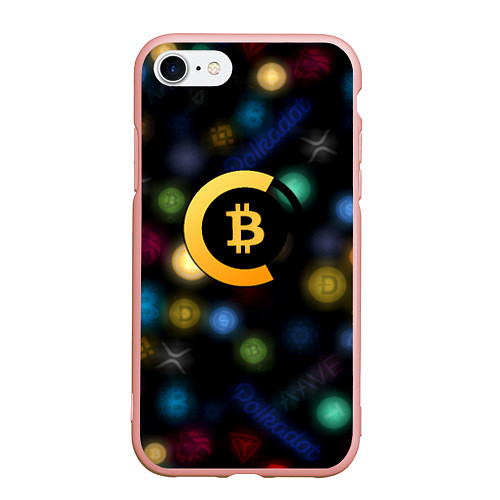 Чехол iPhone 7/8 матовый Bitcoin logo criptomoney / 3D-Светло-розовый – фото 1