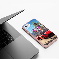 Чехол iPhone 7/8 матовый GTA 6 red auto, цвет: 3D-светло-розовый — фото 2