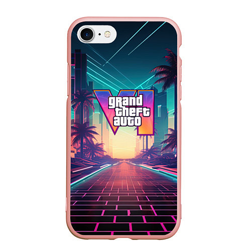 Чехол iPhone 7/8 матовый GTA 6 night city logo / 3D-Светло-розовый – фото 1