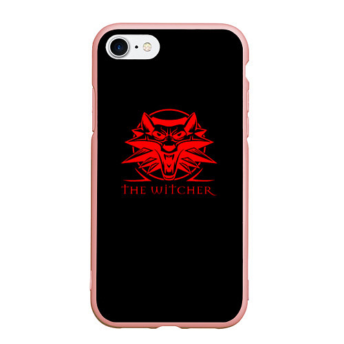 Чехол iPhone 7/8 матовый Ведьмак красное лого / 3D-Светло-розовый – фото 1