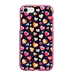 Чехол iPhone 7/8 матовый Паттерн с сердечками на Валентинов день, цвет: 3D-малиновый